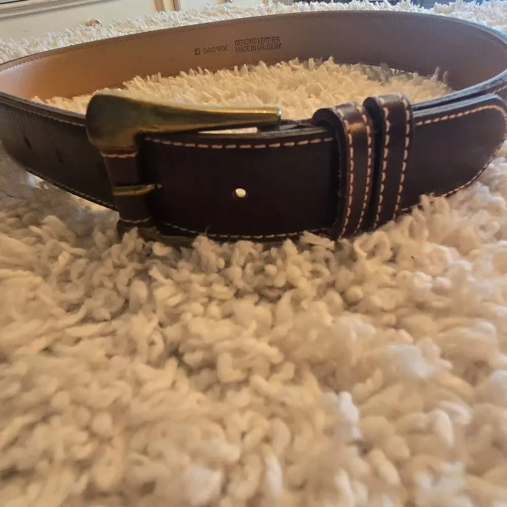 Dark Brown Leather Belt Contrast Stitch Small